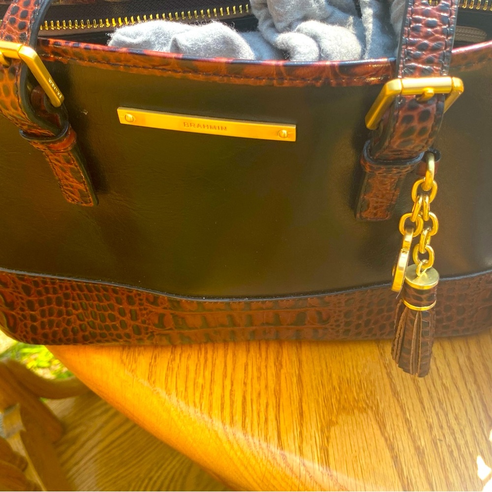 Brahmin leopard print style black/brown leather